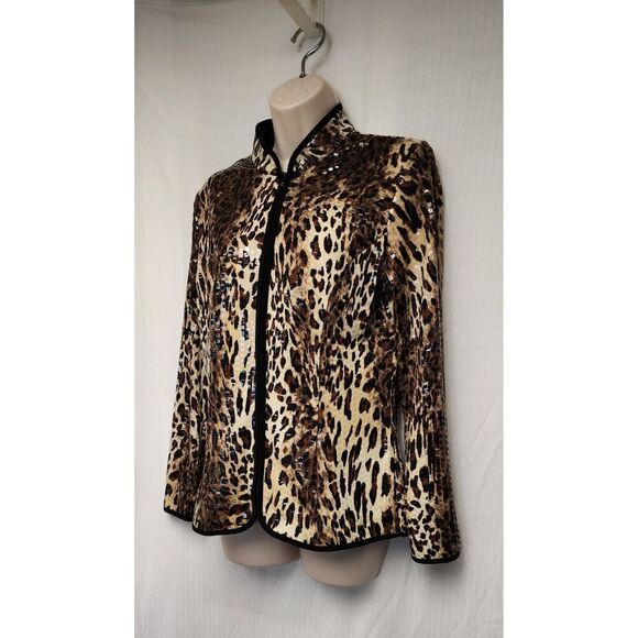 aDRESSing WOMAN Leopard Cheetah Animal Print Full Zip Shimmer Jacket Size M - Picture 5 of 11